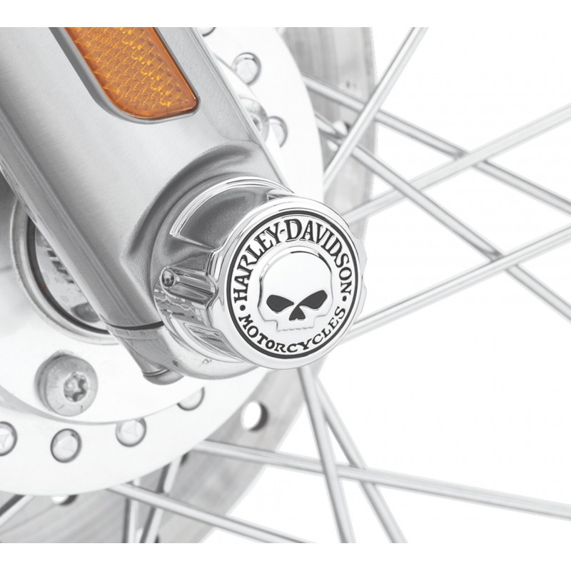 Osłony nakrętek osi przedniego koła Harley-Davidson Willie G Skull OEM 43163-08A